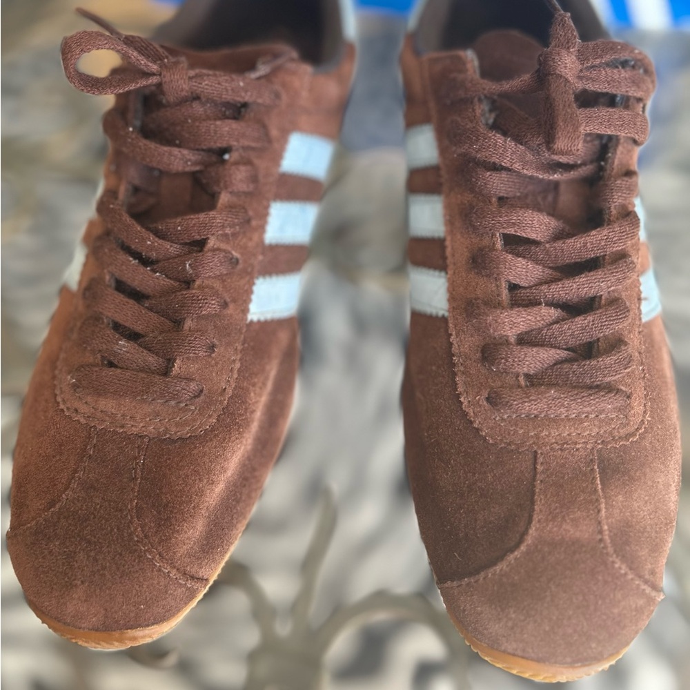 Vintage ADIDAS RECORD M 8.5 brown suede light blue stripe- RARE size - Picture 4 of 6